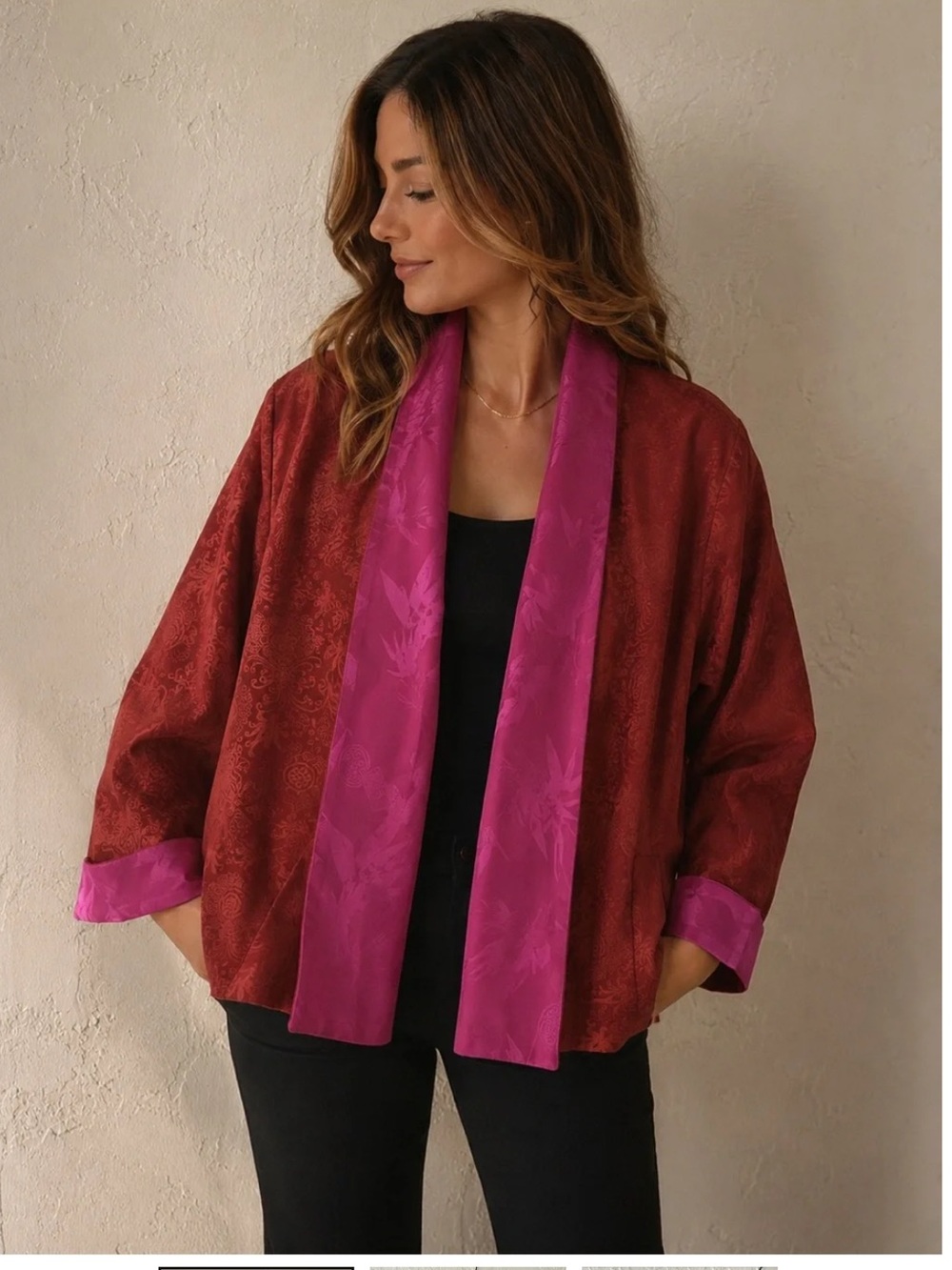HANDMADE SILK BOXY OPEN KIMONO SLEEVE JACKET